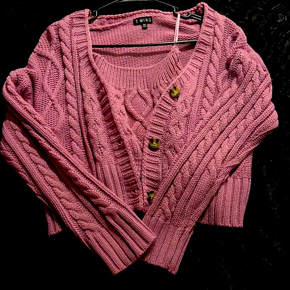 Lavender crop top cardigan with matching tube top